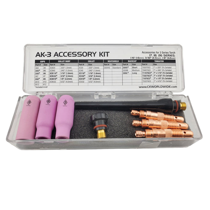 AK-3 CK Worldwide accessory kit open box showing all items in package