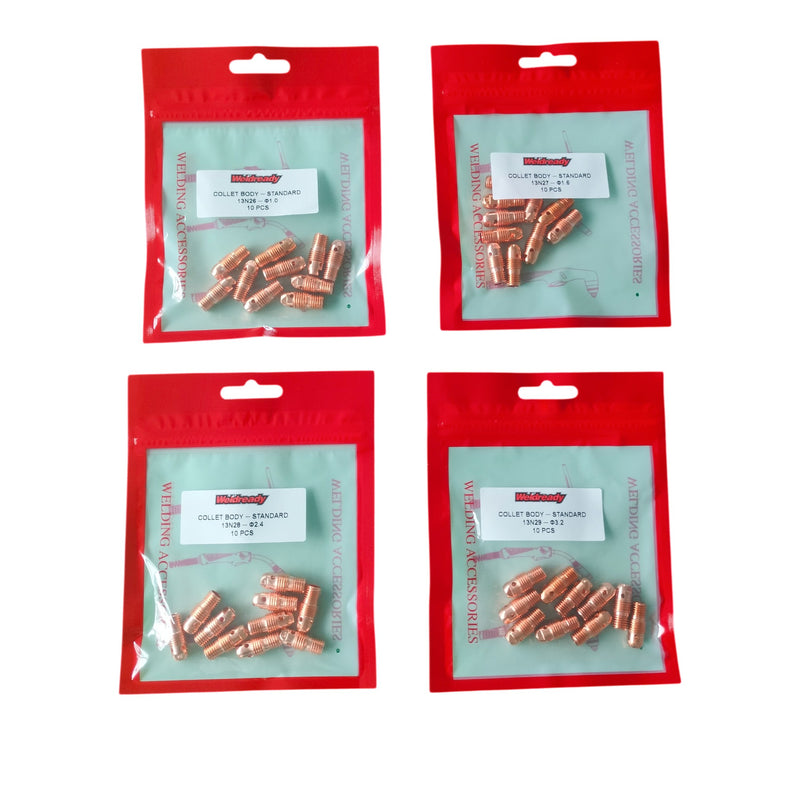 Bags of 13N collet bodies for 920 TIG torches with Weldready logo