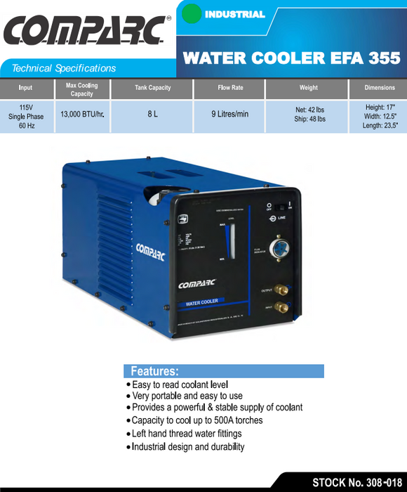 specifications for comparc welding water cooler