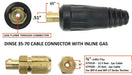 diagram showing dimensions of dinse 35 gas through tig adapter for 9 or 17 tig torch