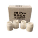 4 white ceramic tig cups next to the box that says #8 pro KOKN Furick