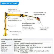 Diagram of size of floor mounted wire feeder boom with single mig wire feeder