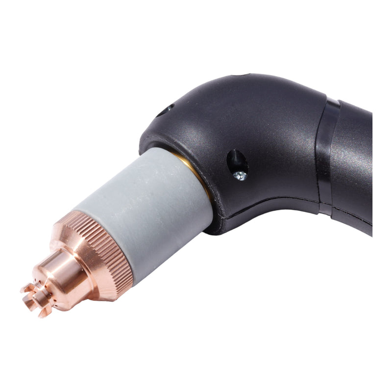 close up of head of ip 99 plasma torch with consumables attached