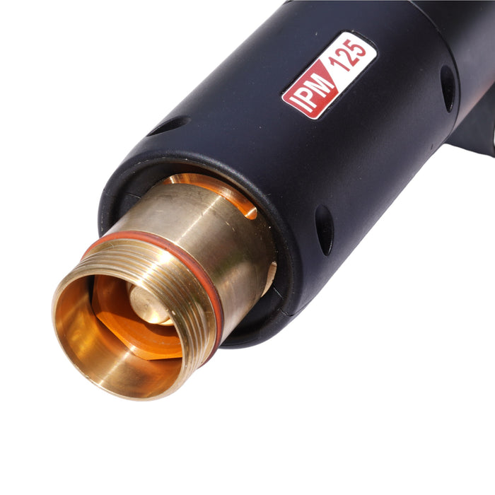 close up of threaded head of ipm 125 plasma torch showing air flow holes