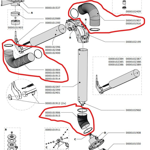 diagram of plymovent fume extraction arm with flexible hoses highlighted 