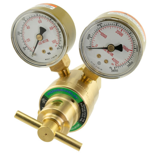 light duty brass oxygen regulator with dual pressure gauges