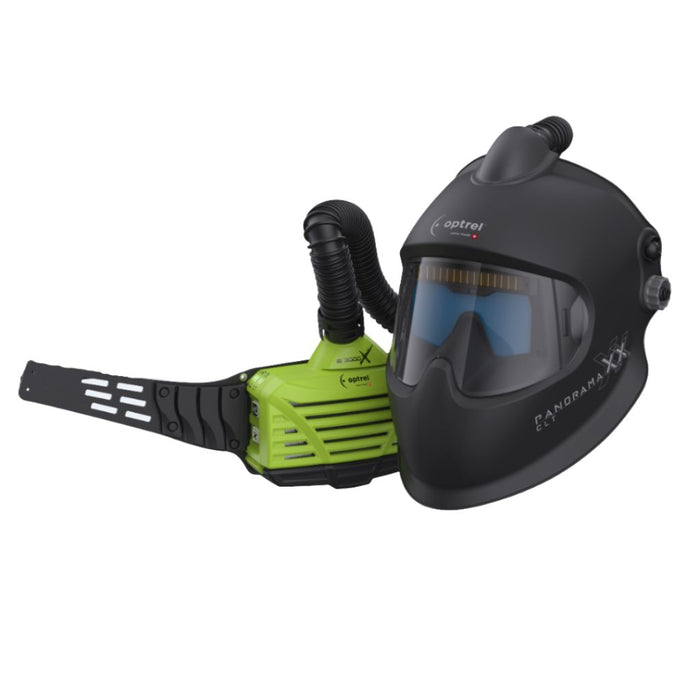 optrel panoramaxx clt papr welding helmet connected to e3000x respirator
