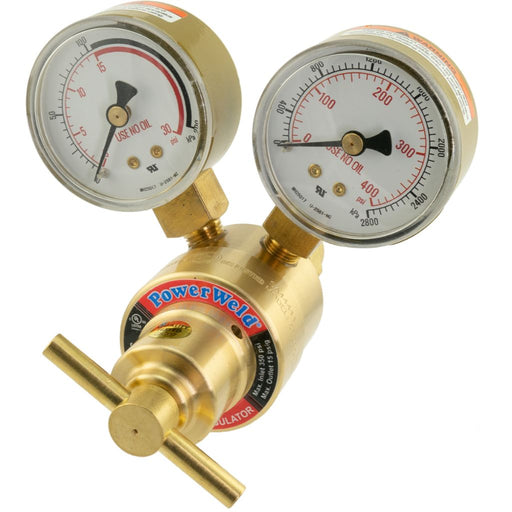 light duty brass acetylene regulator showing dual pressure gauges