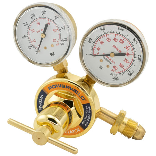 powerweld propane regulator with dual pressure gauges