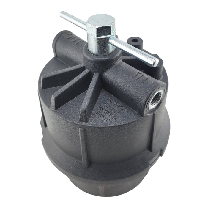 view of inline plasma air filter showing inlet and outlet connections