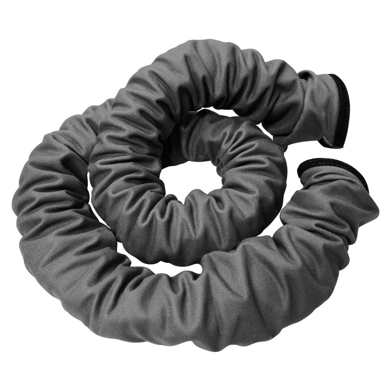 scrunched up grey fabric breathing hose cover for Tecmen PAPR system