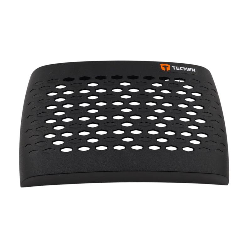 replacement filter cover housing for tecmen freflow papr laying on back showing tecmen logo