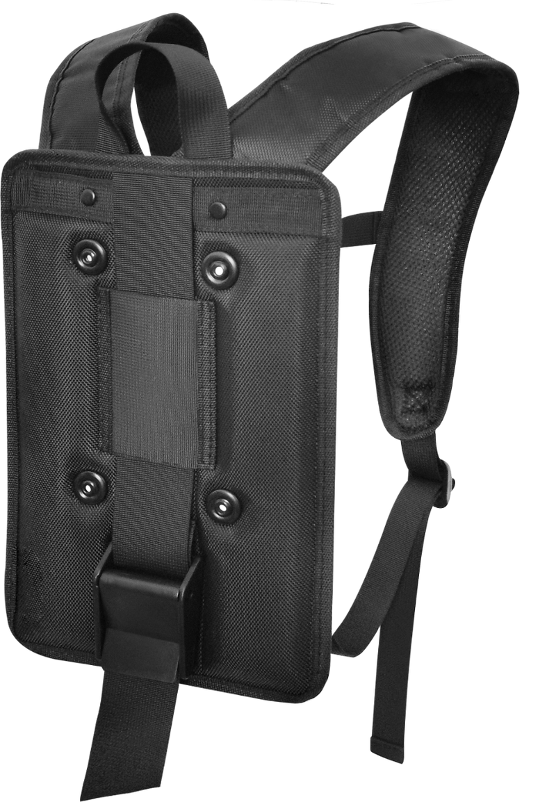 a black backpack style harness for use with tecmen freflow papr blower