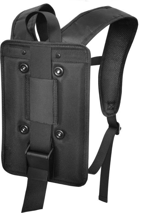a black backpack style harness for use with tecmen freflow papr blower