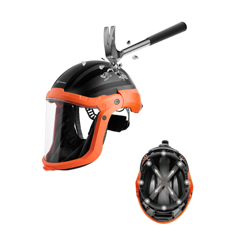 hammer hitting the top of tecmen g20 papr grinding shield