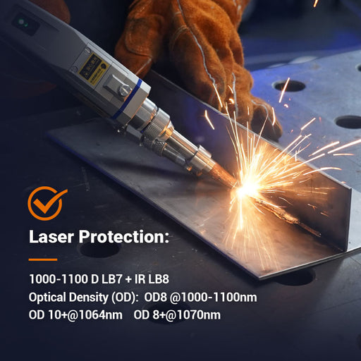 laser weld being performed with graphic overlay of tecmen laser welding helmet specifications