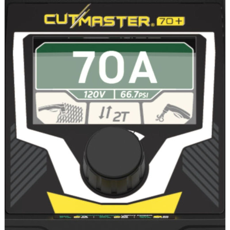 Front screen of Thermal Dynamics cutmaster 70 showing 70A on color screen