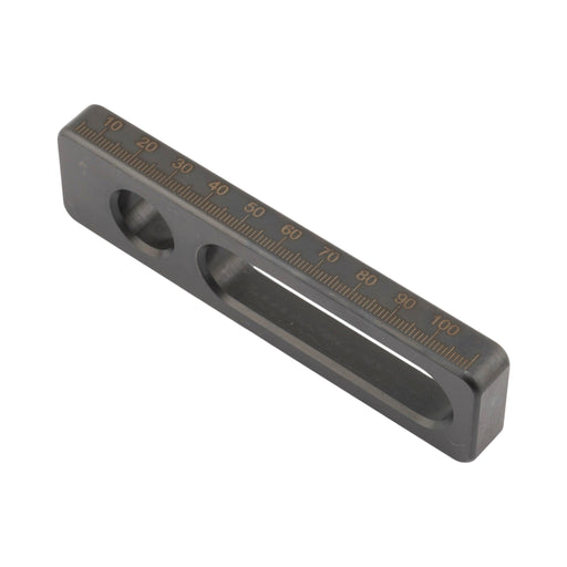 Isometric view of a 115mm L Universal Stop for 16mm Welding Tables
