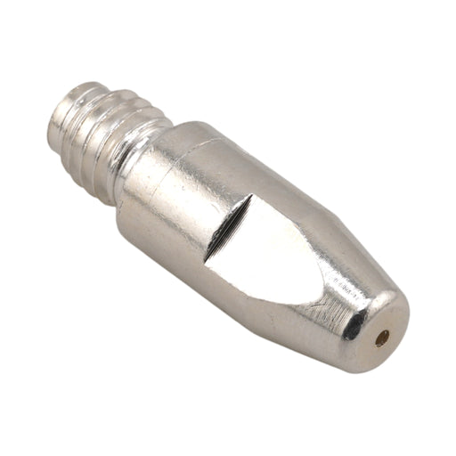 Isometric front view of Binzel style M8 heavy duty silver contact tip 147.0445