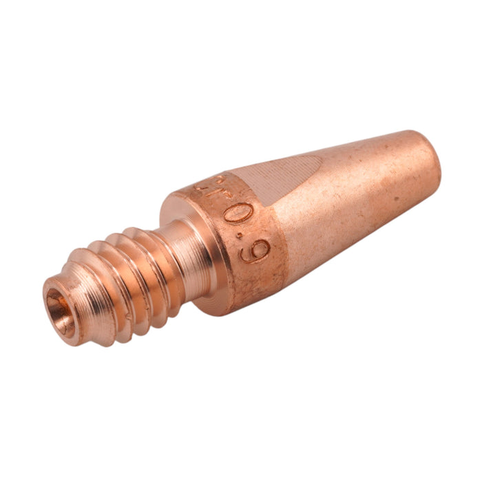 Isometric view of 0.035" Fronius style M8 42,0001,6465,10Z CuCrZr contact tip for steel