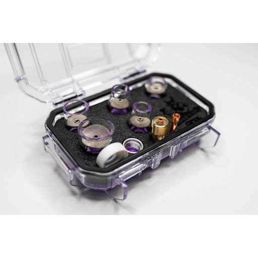 zoomed in isometric view of weldready edge cup case open showing the #15