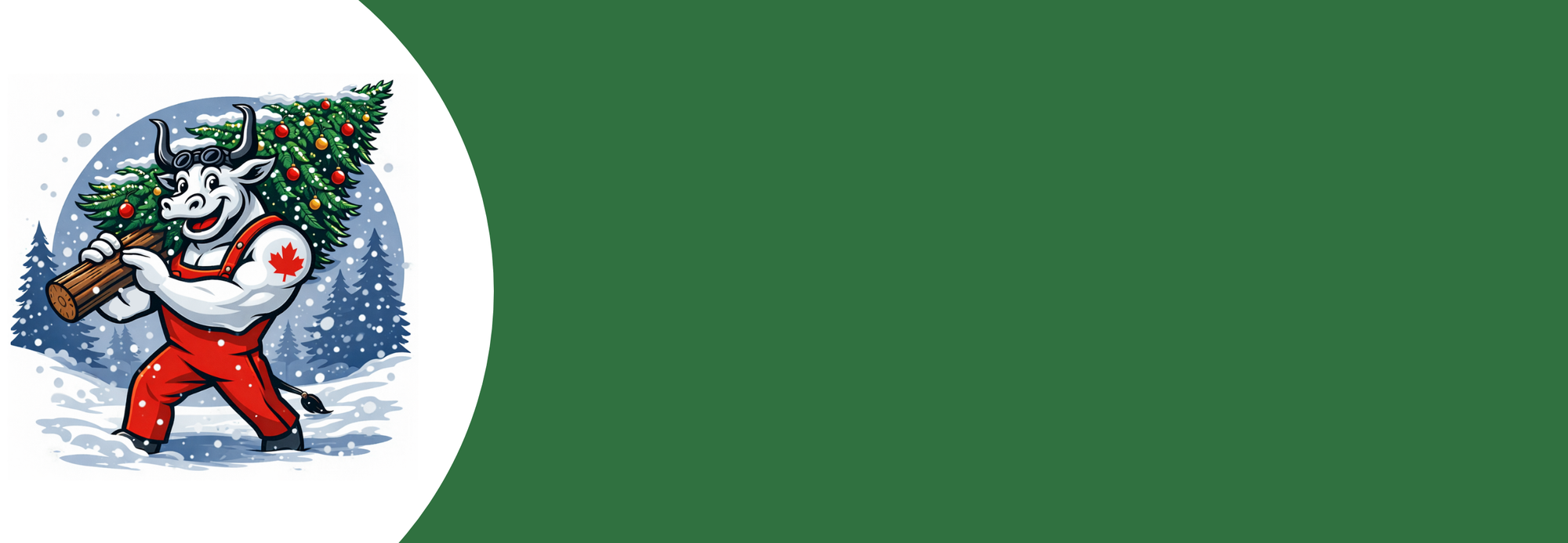 Weldready bull hauling a Christmas tree in the snow