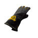 Front of black MIG/Stick combo glove with yellow accents and the Weldready logo on a white background
