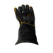 Palm view of black MIG/Stick combo glove with yellow accents and the Weldready logo on a white background