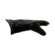 Side view of black MIG/Stick combo glove with yellow accents and the Weldready logo on a white background