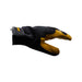 Side view of black and yellow mechanics glove on a white background