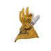 Front view of tan and white premium welding glove with Weldready logo on a white background