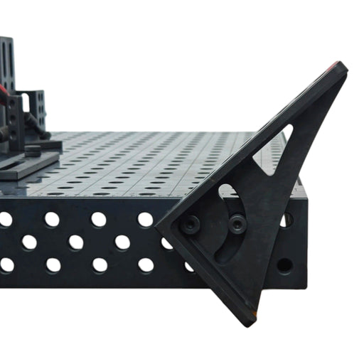 View of 250G Right Stop and Clamping Square with Rotation attached to 16mm welding table