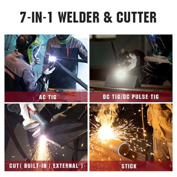 Graphic showing the YesWelder FIRSTESS CT2050 7-in-1 functionality