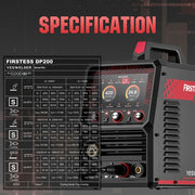 Graphic displaying specifications of the YesWelder Firstess DP200