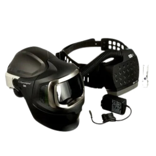 speedglas 9100MP welding helmet with adflo PAPR respirator and flip front closed