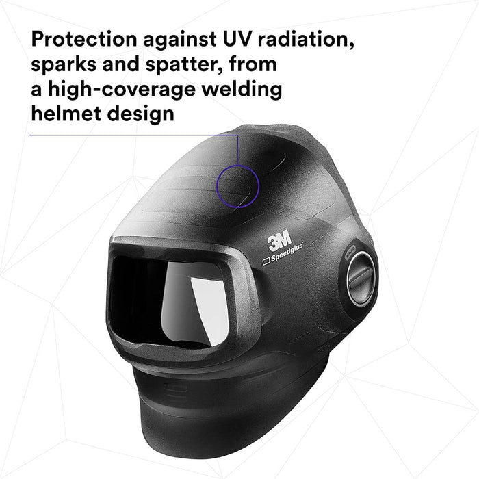 infographic of g5-01 welding angled left stating protection from UV 