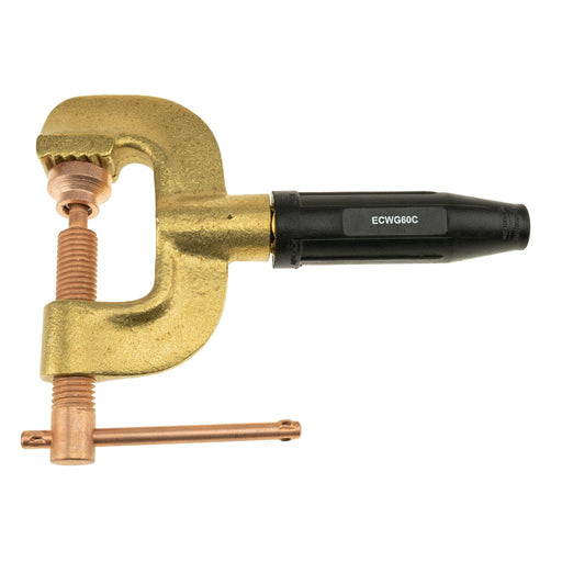 heavy duty copper and brass welding ground clamp with lc40 connection showing part number ecw6g60c
