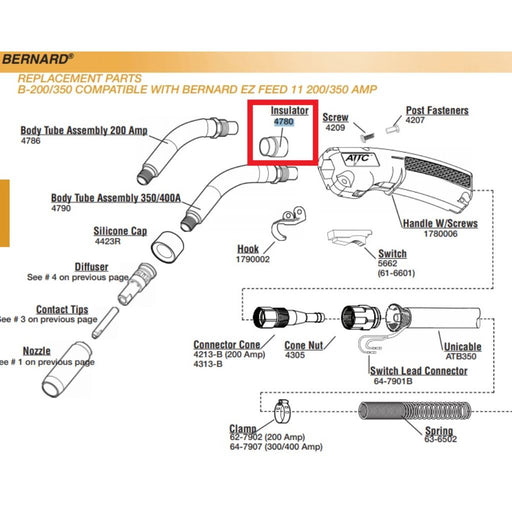 diagram of bernard mig torch showing 4780 insulator