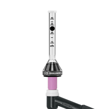 tig torch pressed in to ck worldwide gas flow tester with floating ball at 25 cfh