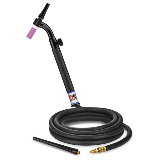 CK Worldwide 9 Flex Head TIG Torch with gas valve and 12.5 foot rubber power cable