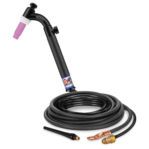 CK Worldwide Trim-Line 26 Flex Head TIG Torch with gas valve and 12.5 foot rubber 2 piece power cable