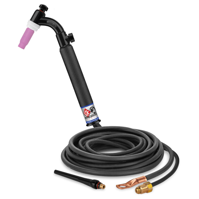 CK Worldwide 26 Flex Head TIG Torch with gas valve and 12.5 foot 2 piece superflex power cable