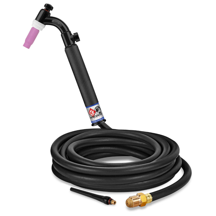CK Worldwide 26 Flex Head TIG Torch with gas valve and 25 foot rubber power cable