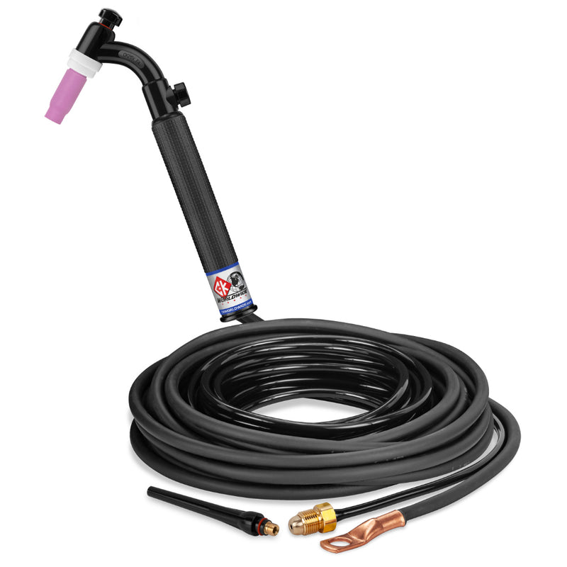 CK Worldwide 26 Flex Head TIG Torch with gas valve and 25 foot 2 piece rubber power cable