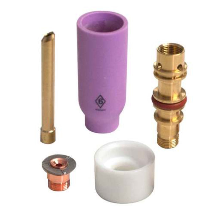 CK Worldwide 3 series gas saver kit including alumina cup, collet body, collet, tungsten adapter with screen, and heat shield