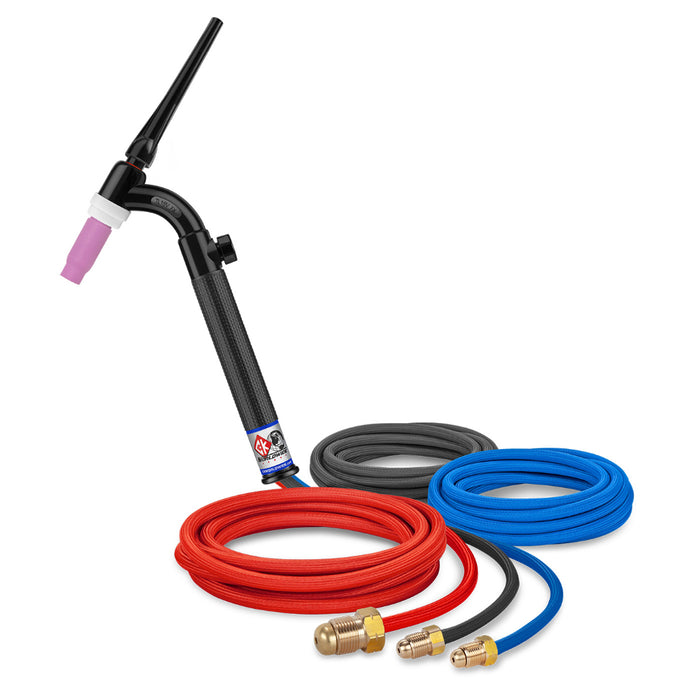 CK Worldwide Trim-Line 18 Water Cooled Flex Head TIG Torch with gas valve and 12.5 foot superflex hoses