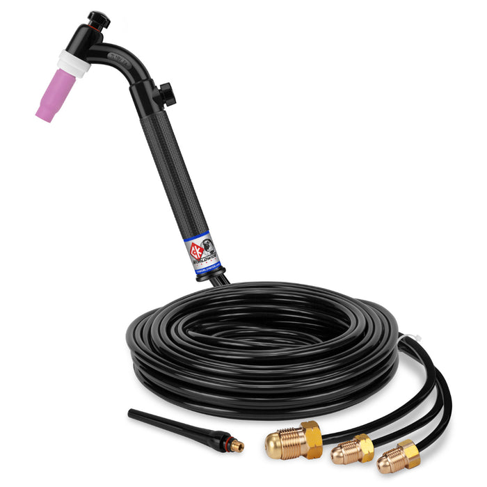 CK Worldwide Trim-Line 18 Water Cooled Flex Head TIG Torch with gas valve and 25 foot rubber hoses