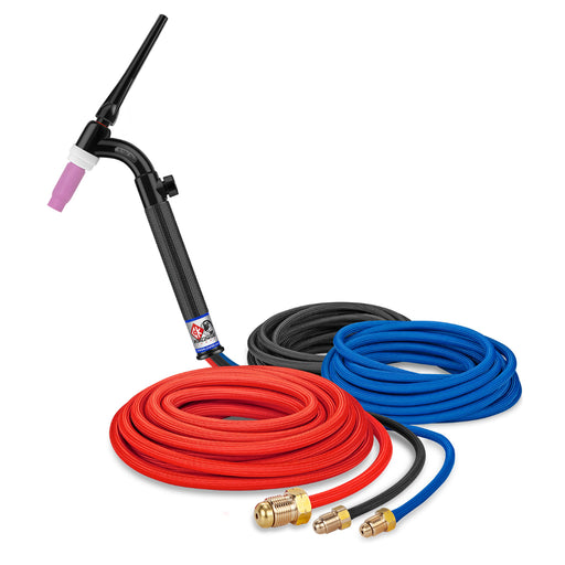 CK Worldwide Trim-Line 18 Water Cooled Flex Head TIG Torch with gas valve and 25 foot superflex hoses