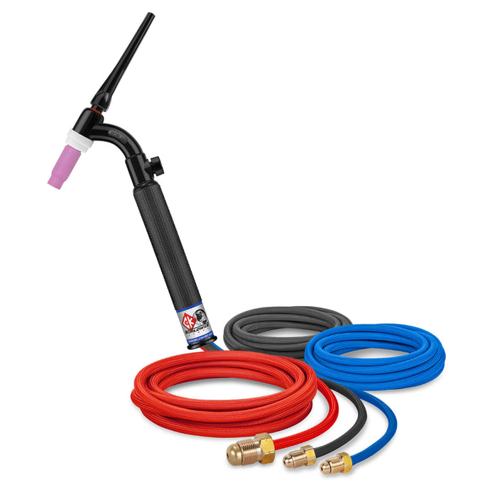 CK Worldwide 18 water cooled Flex Head TIG Torch with gas valve and 12.5 foot superflex hoses