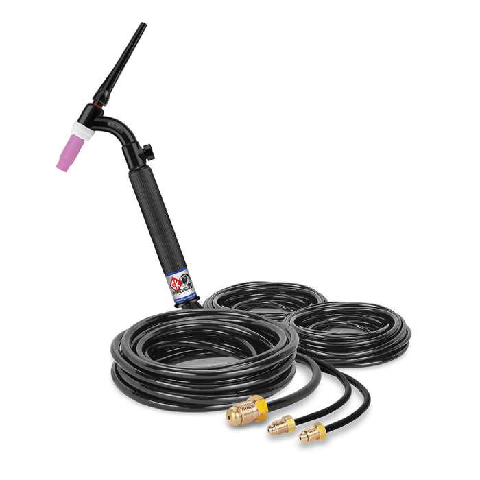 CK Worldwide 18 water cooled Flex Head TIG Torch with gas valve and 25 foot rubber hoses